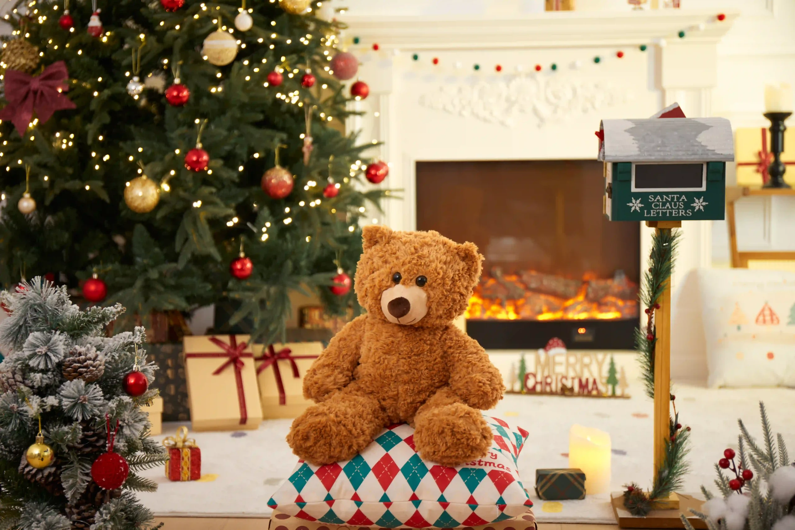 Brown teddy bear plush Christmas gift