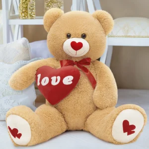 Valentine teddy bear plush holding love heart